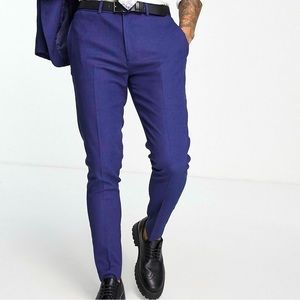 ASOS Design wedding super skinny suit trousers in navy micro texture
